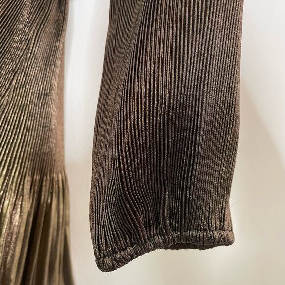 NWT Boden Plisse Mini Dress Size 10R Gold Metallic Shiny Ruffle Hem Tie Waist - Picture 10 of 12